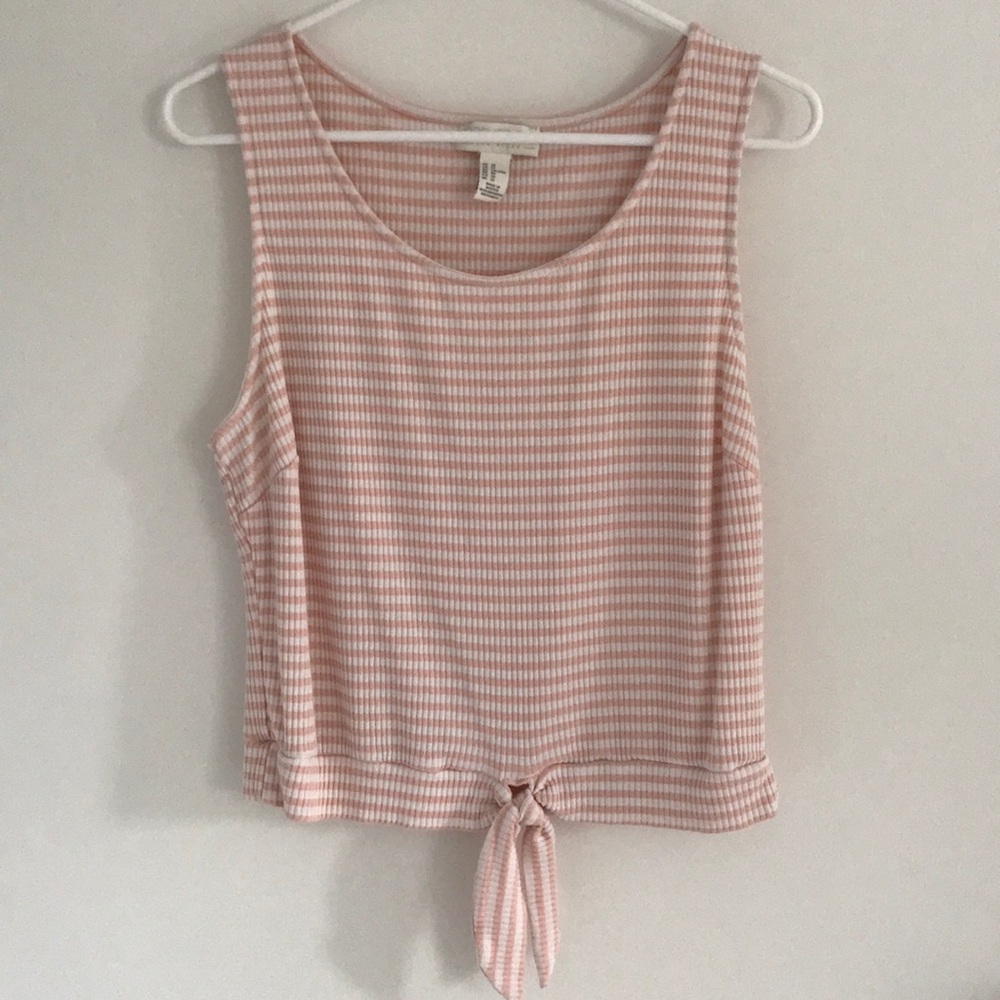 Pink/White Striped Cropped Tank